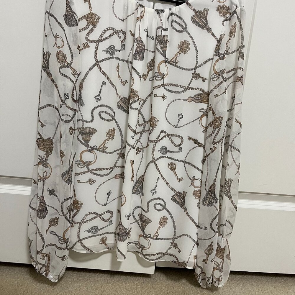 White House Black Market WHBM Long Sleeve Ornate-Print Blouse